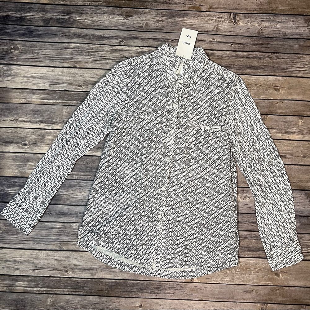 NWT RVCA - Geometric Black & White Button Down Shirt, Size Small
